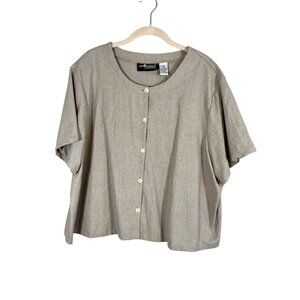Vintage Linen Top Tan Retro Neutral Minimalist Lagenlook Chic Boho Indie Folk
